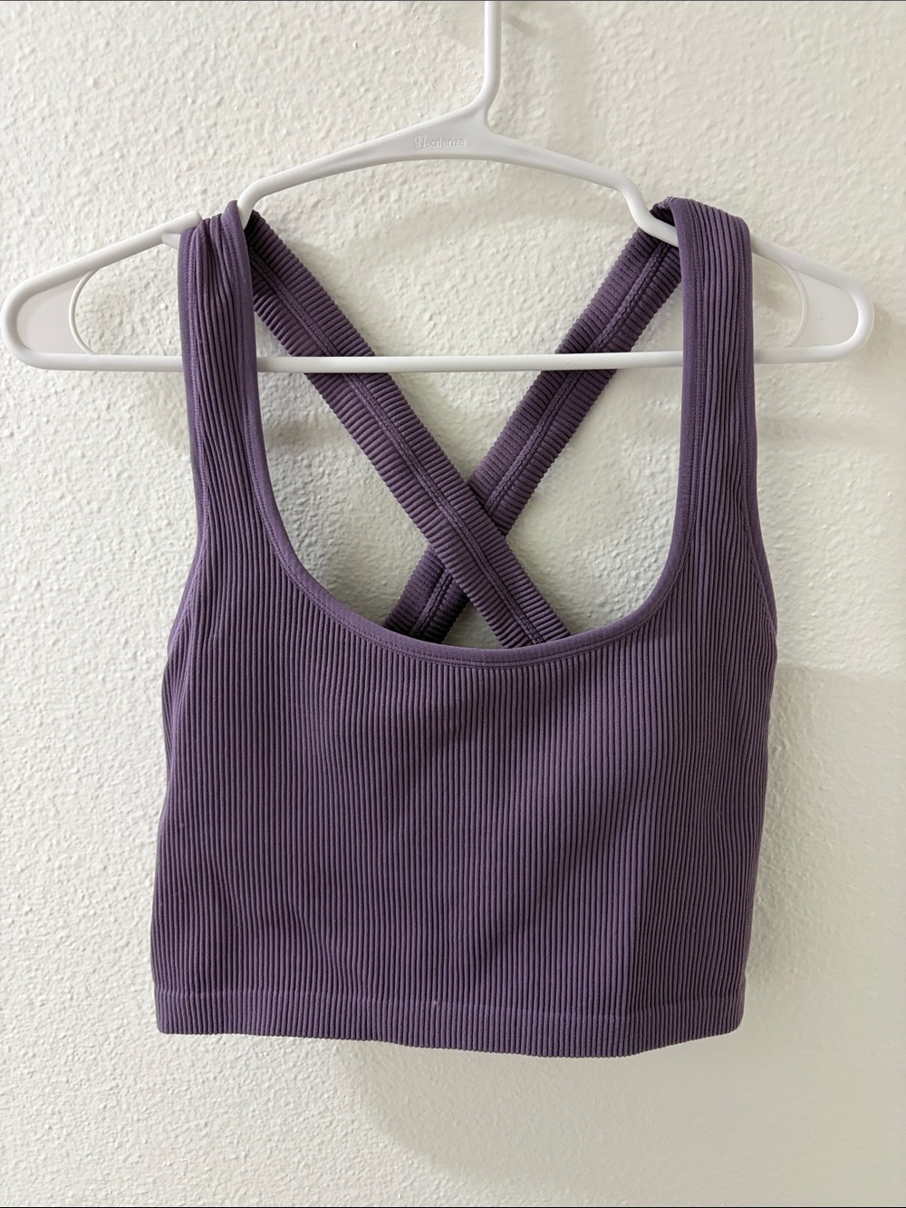 Vitality Ribbed Crossback Sports Bra Crop Top - Plum